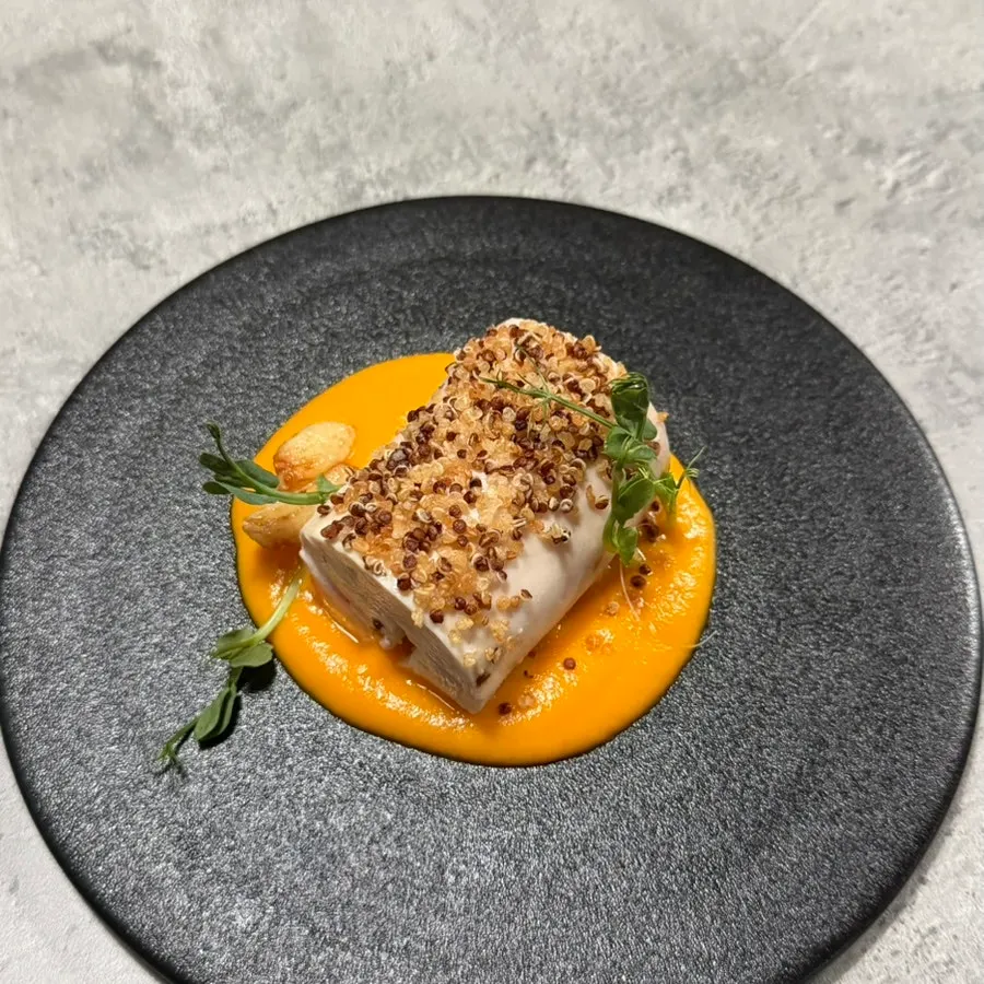 A plate of chicken breast sous vide steak