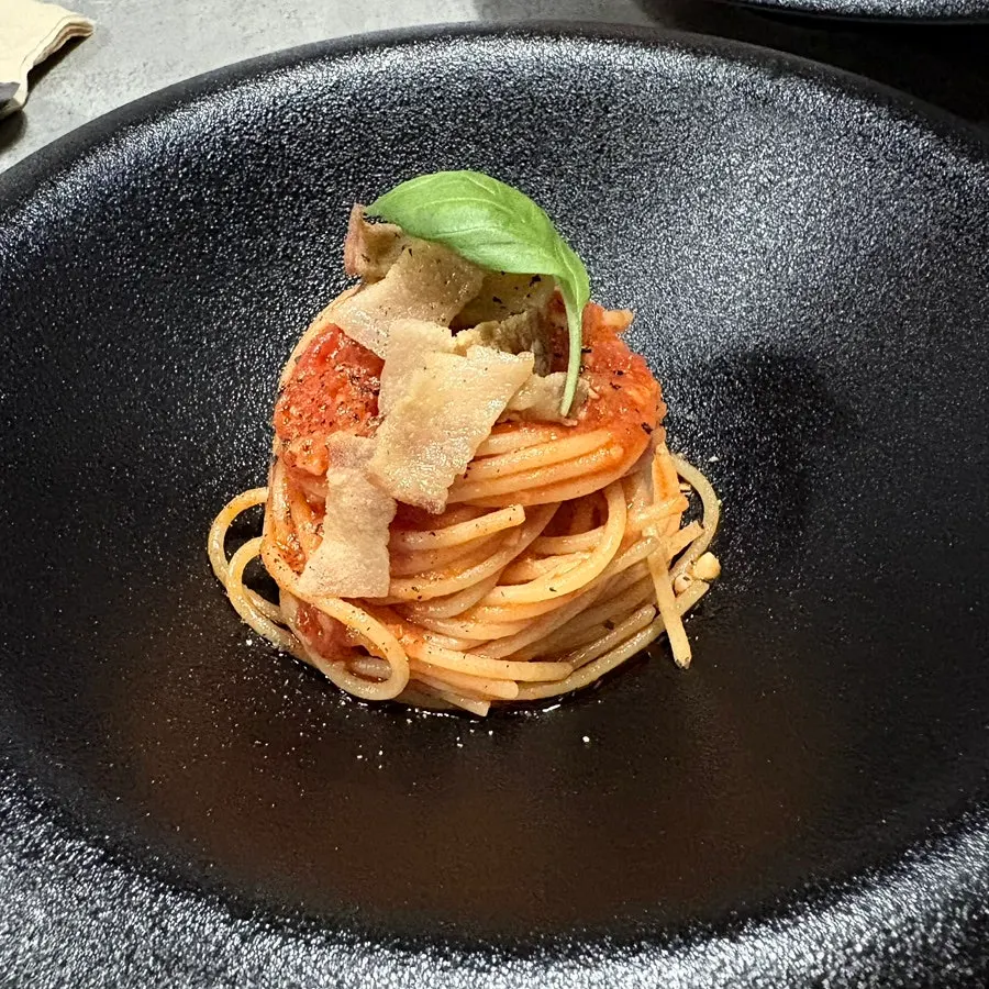 Plated pomodoro pasta at Hado