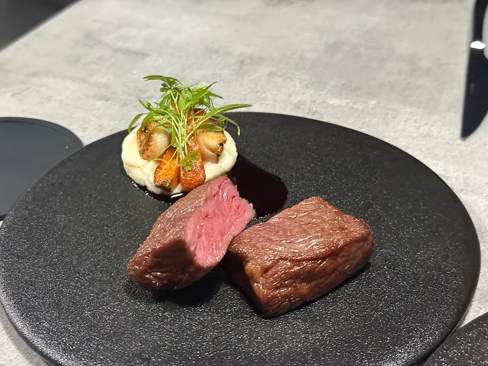 Chuck flap steak plated with garnish