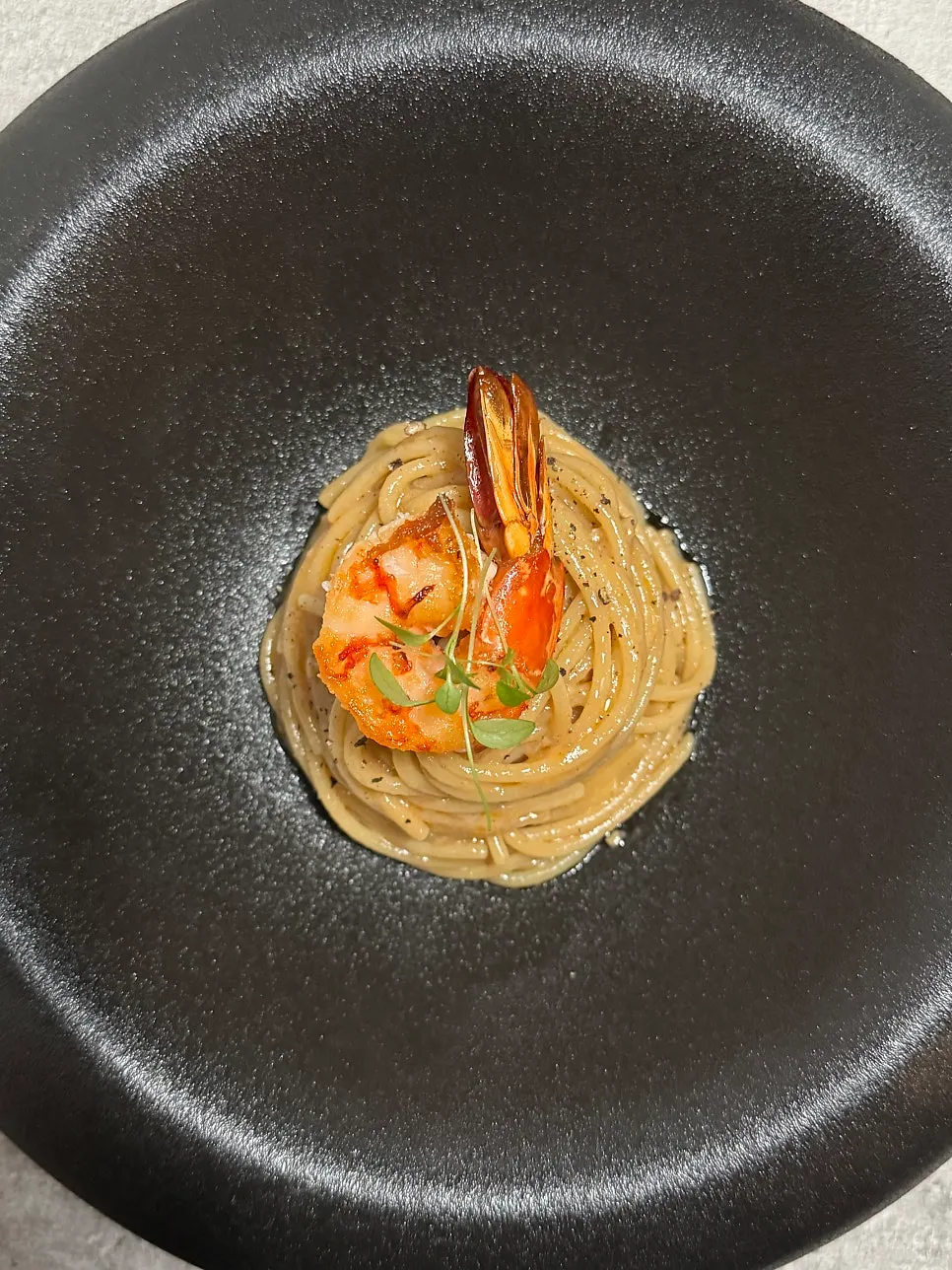 Close-up of bisque pasta sauce and noodles