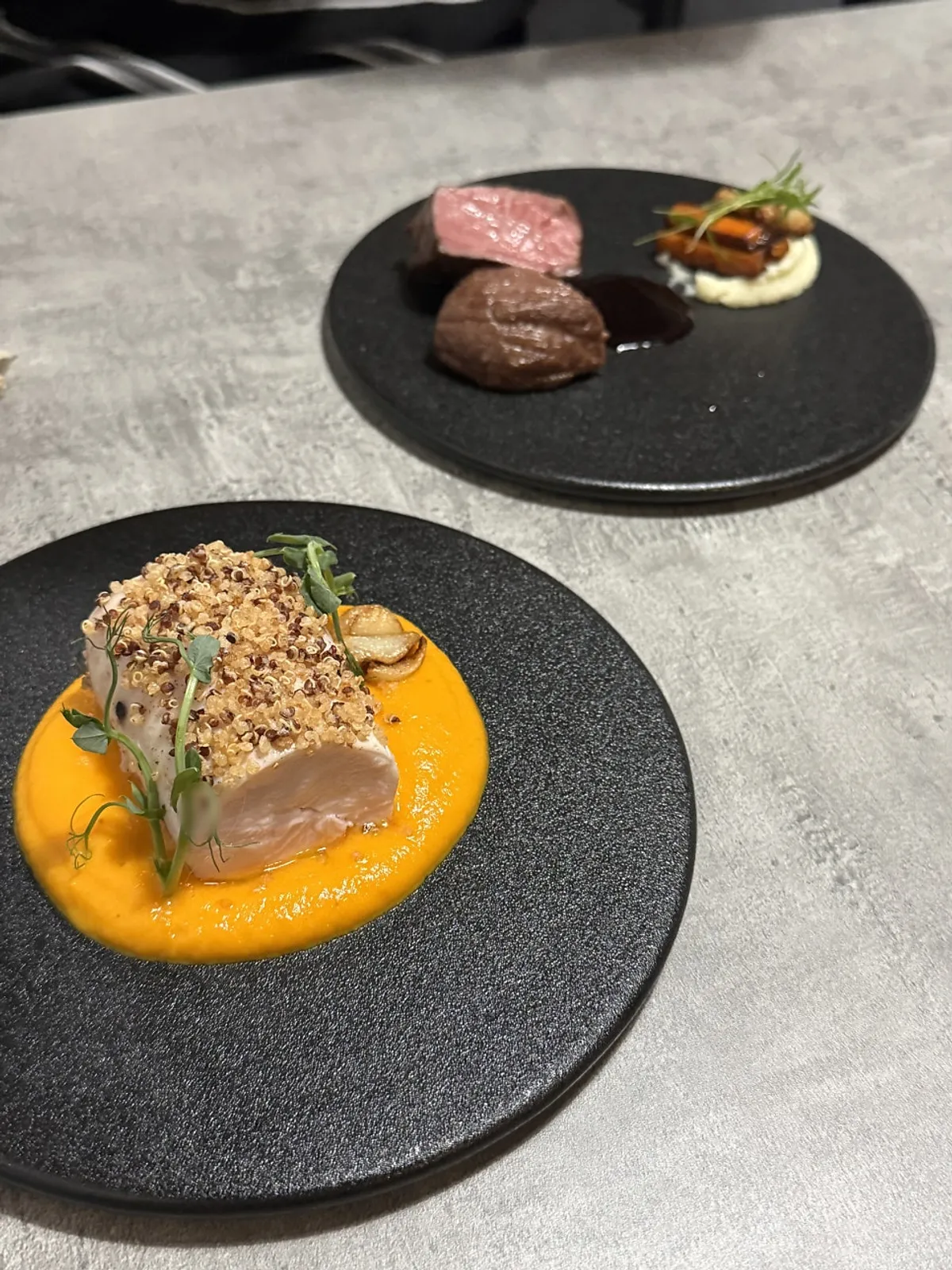 Chicken breast sous vide steak with carrot purée