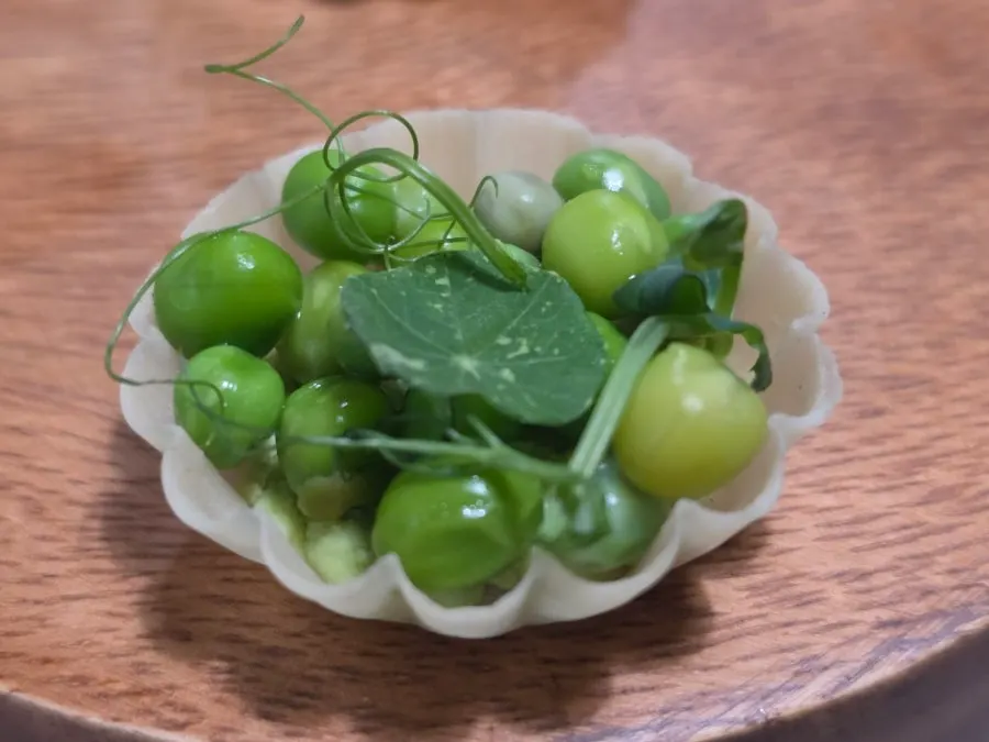 Plating of the sweet shrimp apple tart