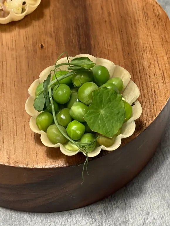 Sweet shrimp apple tart over potato purée