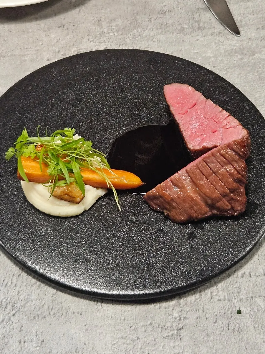Chuck flap sous vide steak with red wine sauce