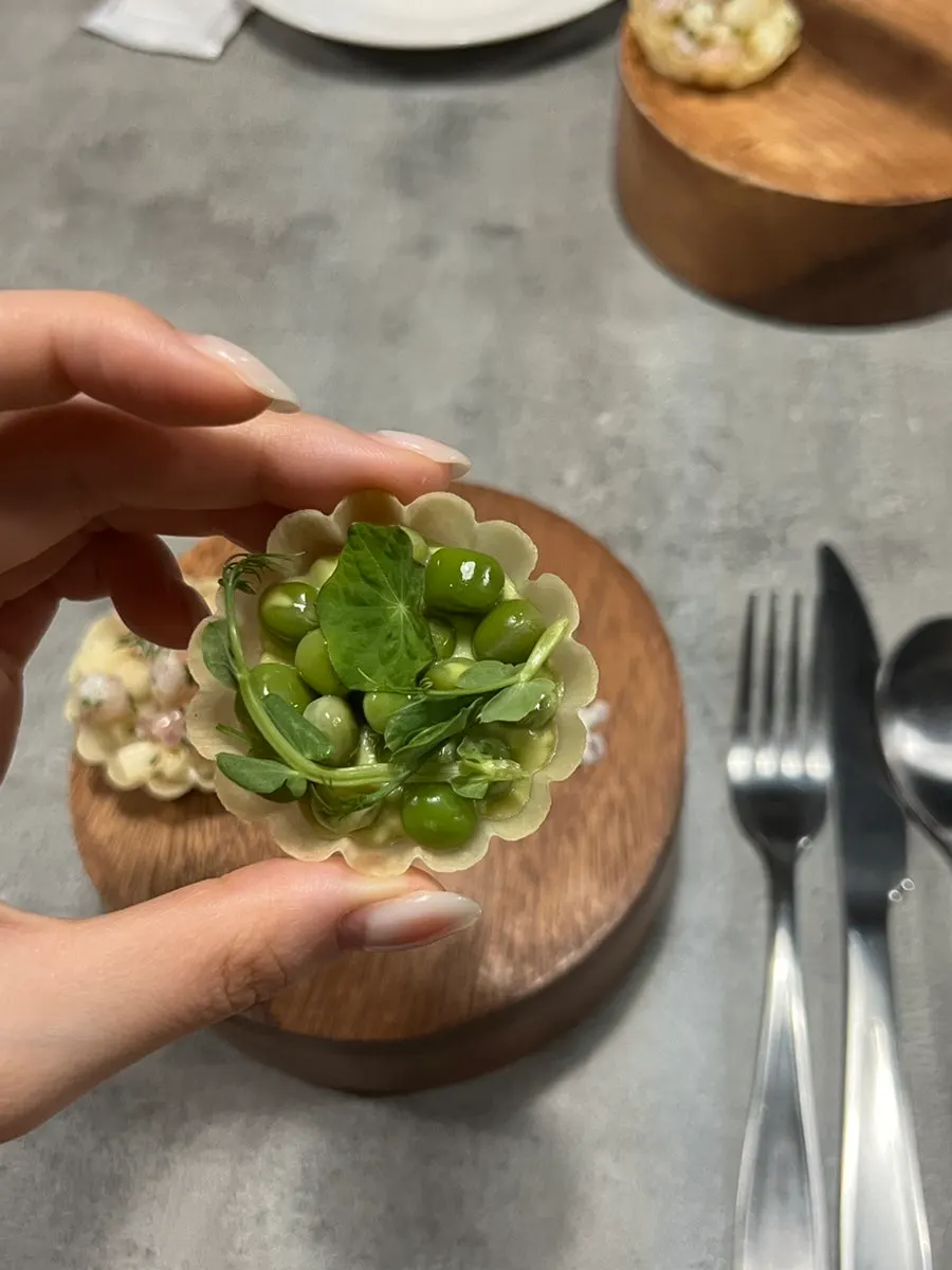 Close-up of Hado's pea tart