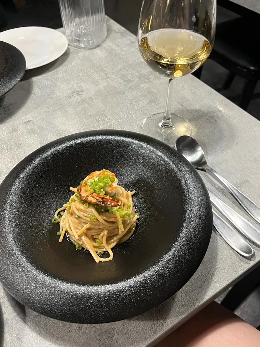 A plate of Hado's minari yuzu bisque pasta