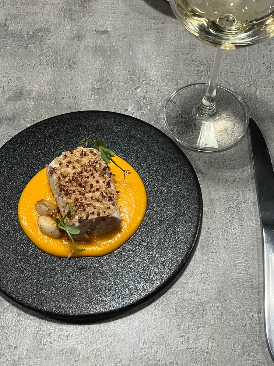Plating of Hado's sous vide chicken breast steak