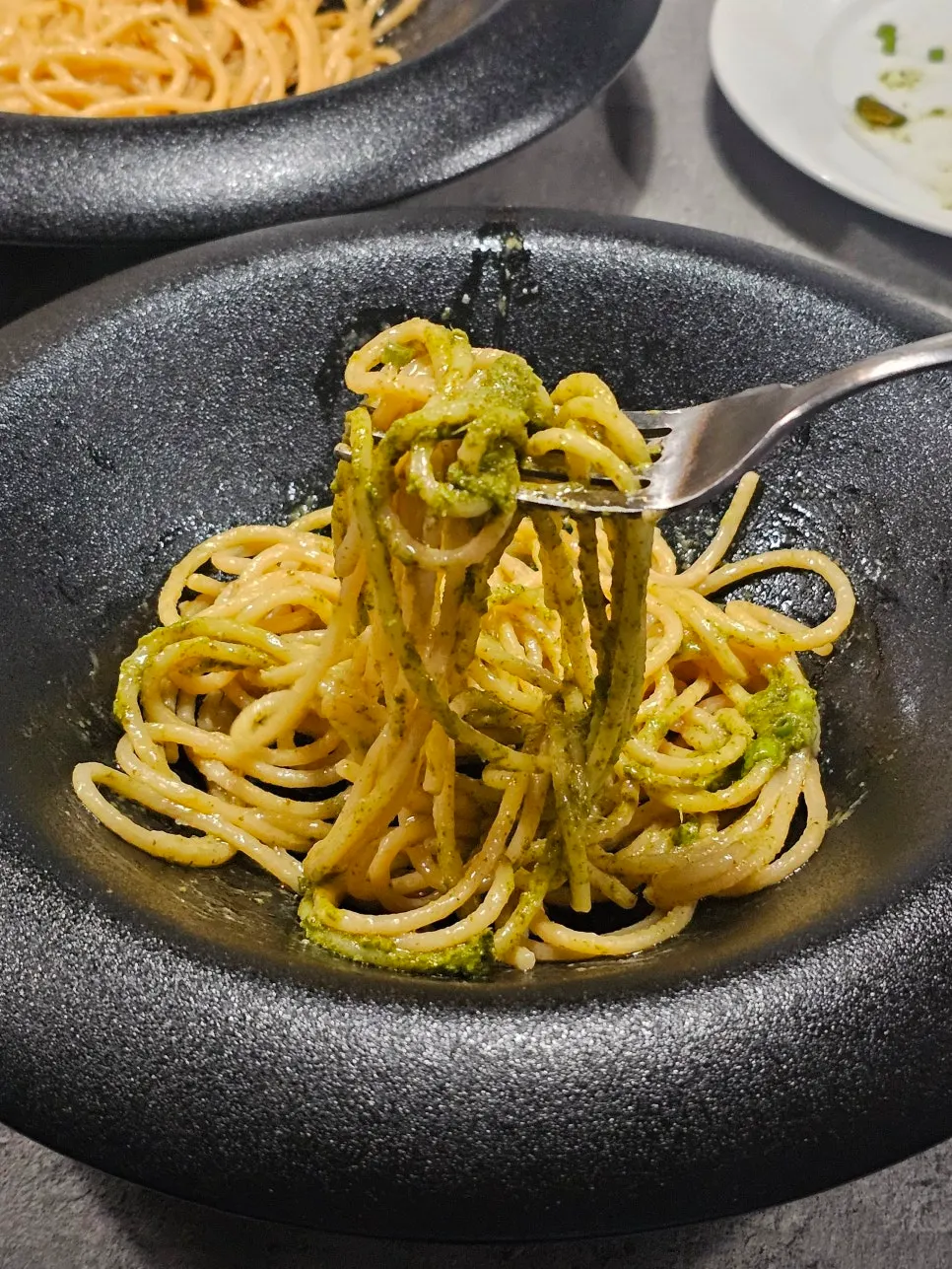 Close-up of the minari yuzu bisque pasta