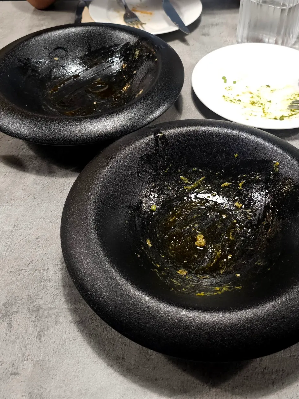 Nearly emptied pasta plate