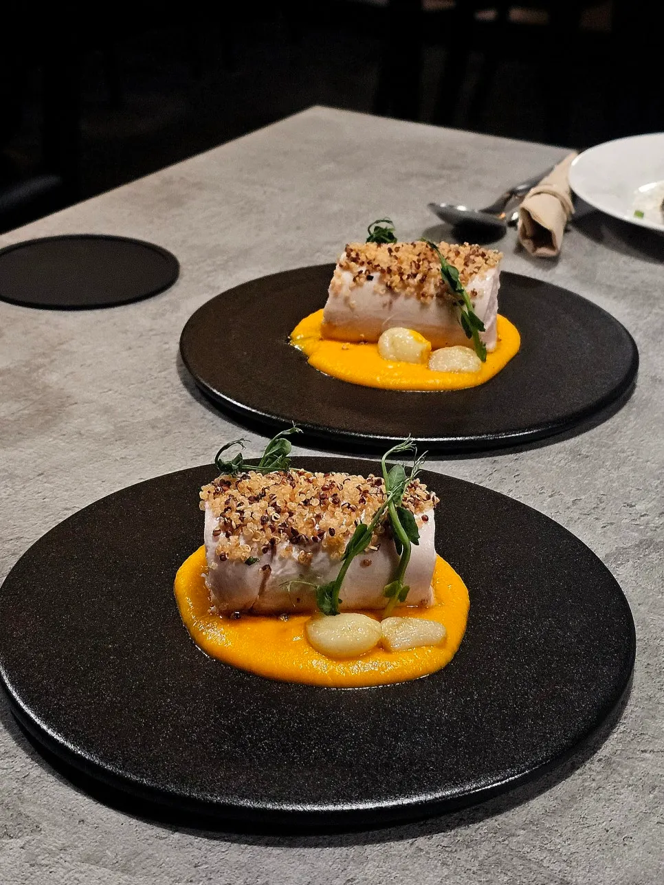 Plating of the chicken breast sous vide steak