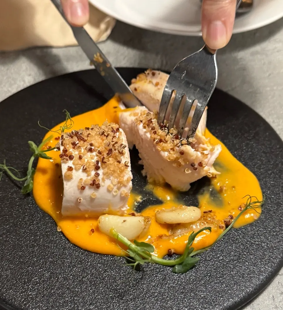 Chicken breast sous vide steak with carrot purée