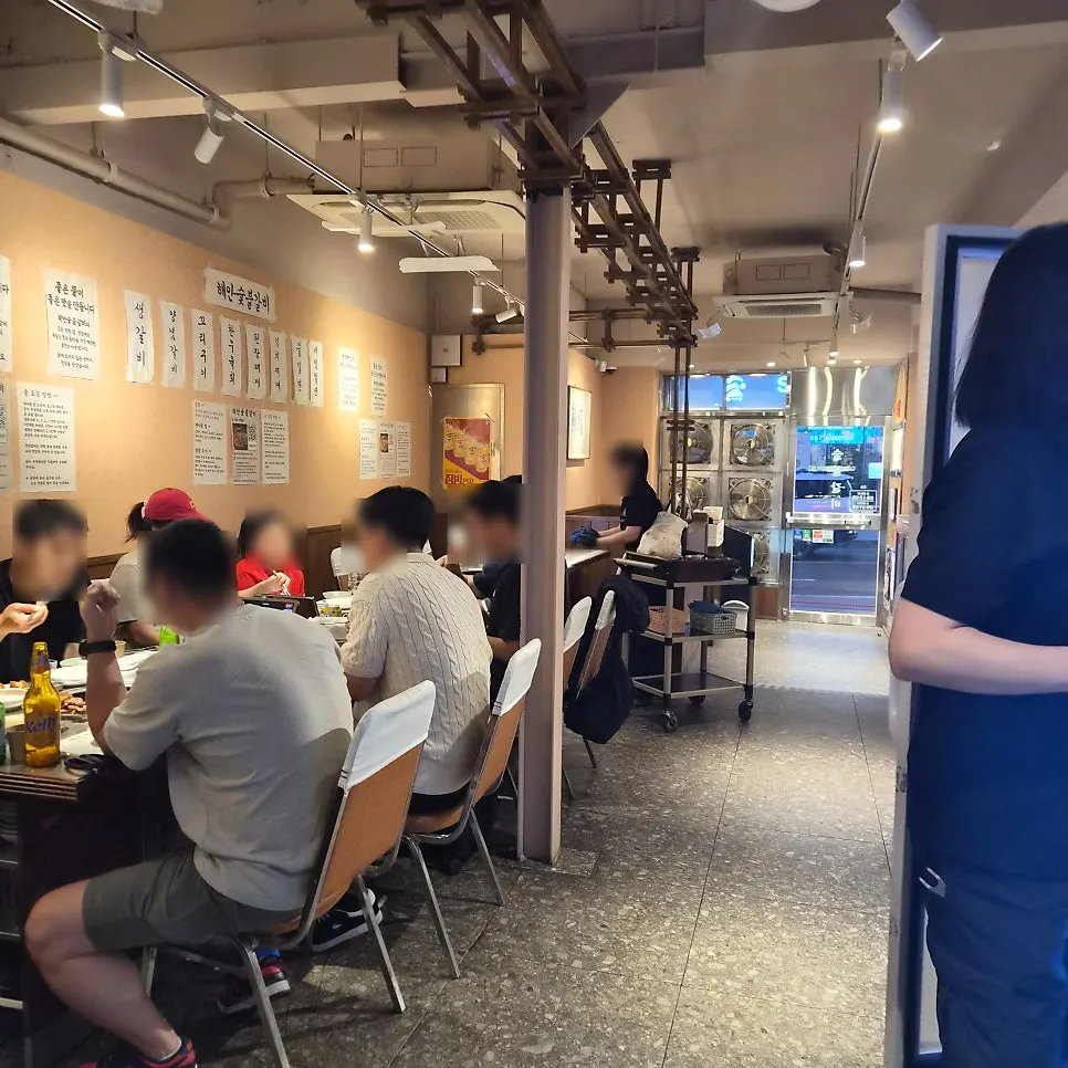 Neatly arranged table area inside the restaurant