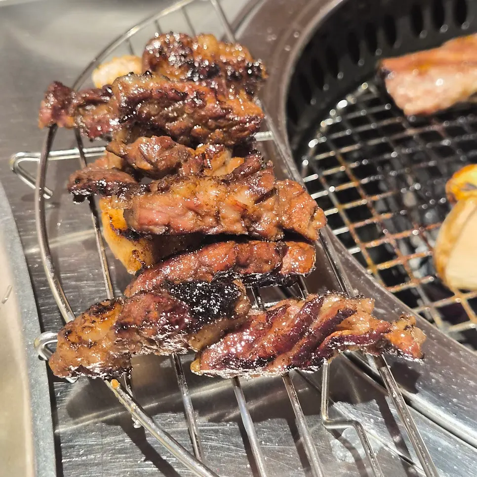 Seasoned pork ribs finishing on the grill