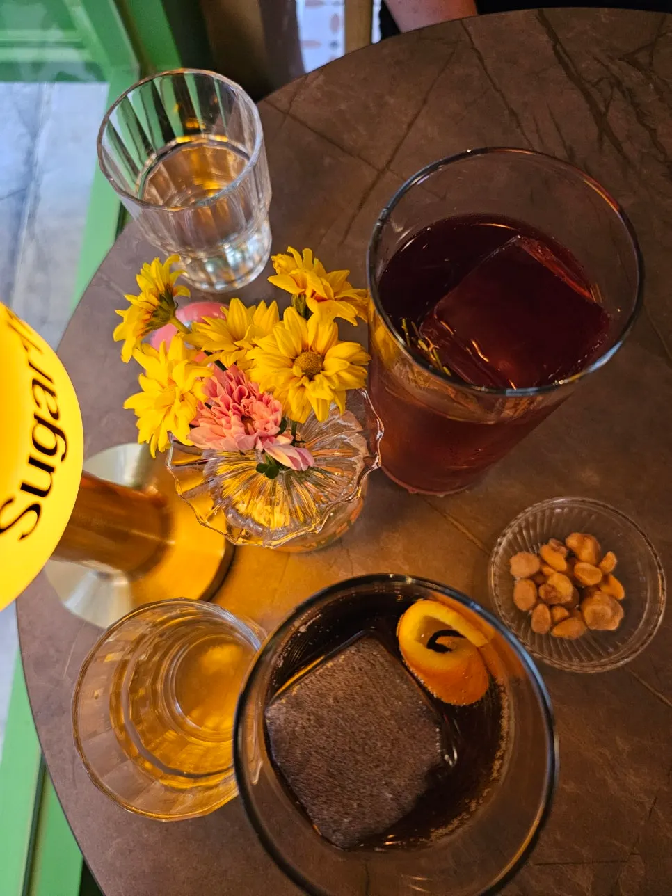 Obok Cocktail and Afterglow Highball with large ice blocks
