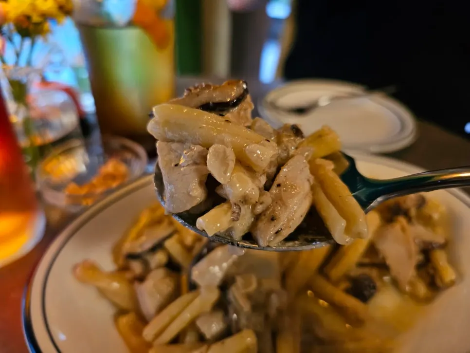 Cream Pillow Chicken Pasta with mushrooms