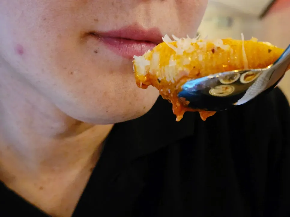 Cross-section of the cheese-filled shell pasta