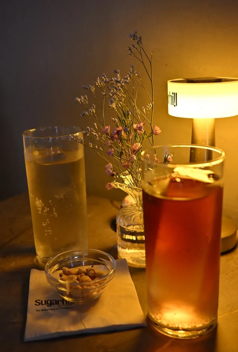Suntory highball and Obok cocktail with coffee peanuts