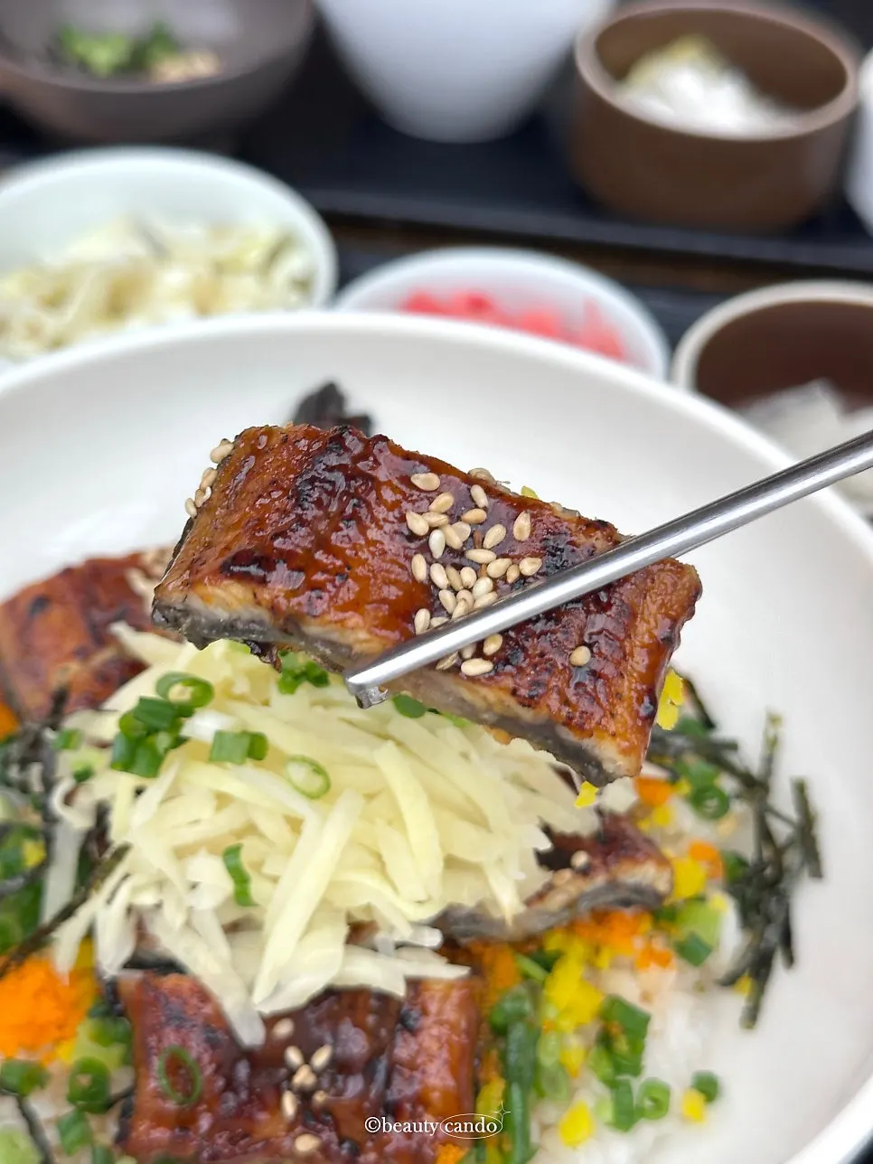 Generous amount of eel piled on top of the rice
