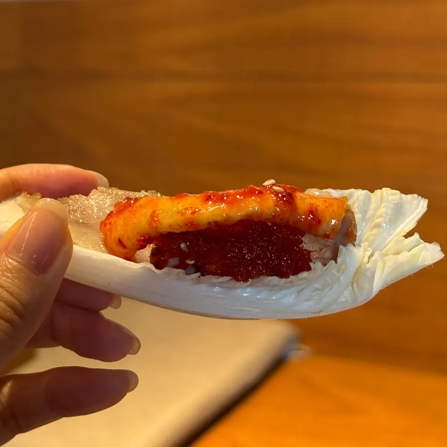Close-up of glossy, tender bossam meat