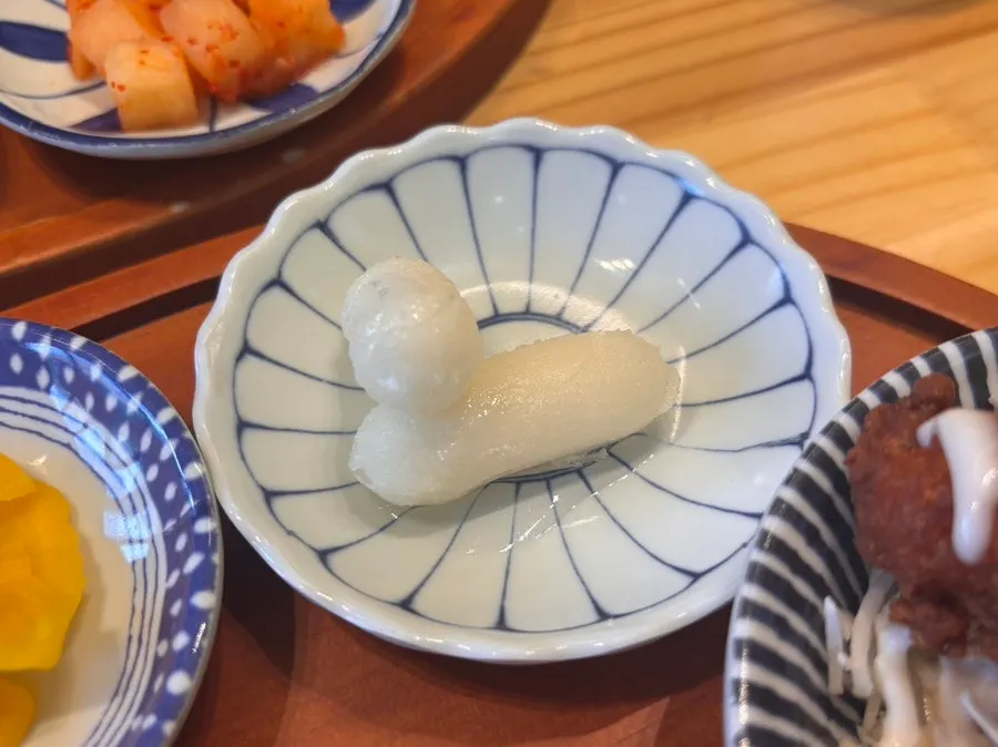 Rice mixed with shrimp soy sauce and egg yolk