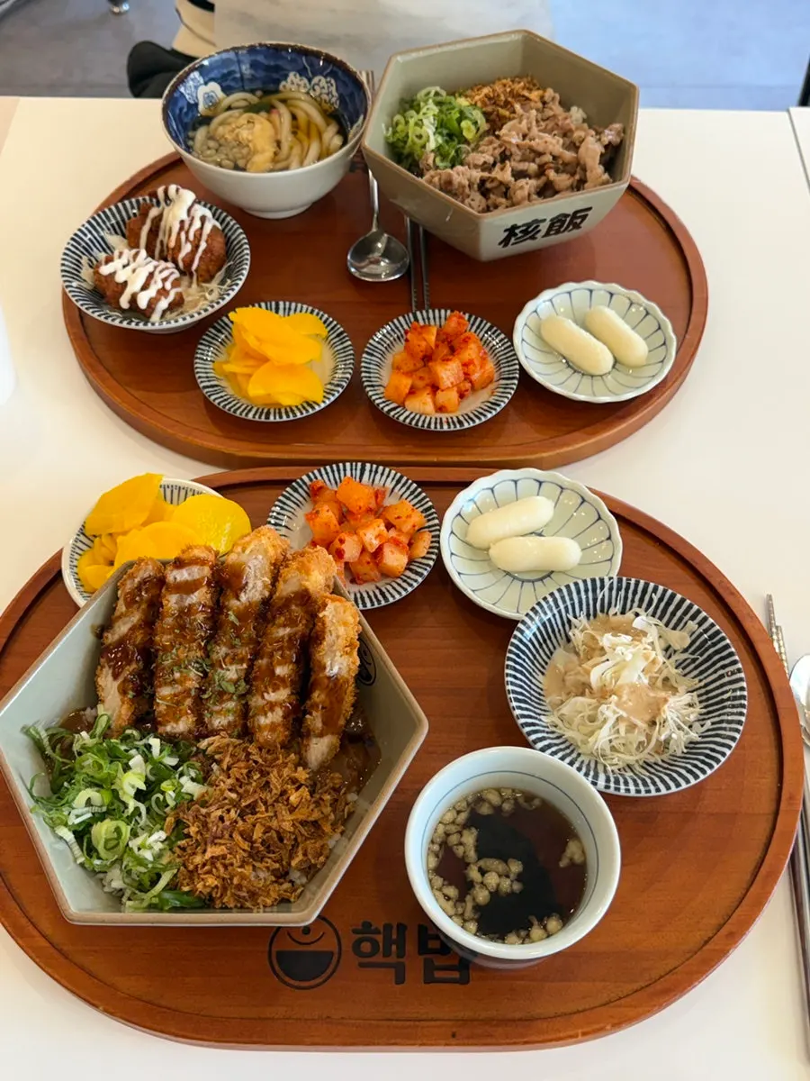 Close-up of the curry rice bowl piled with meat