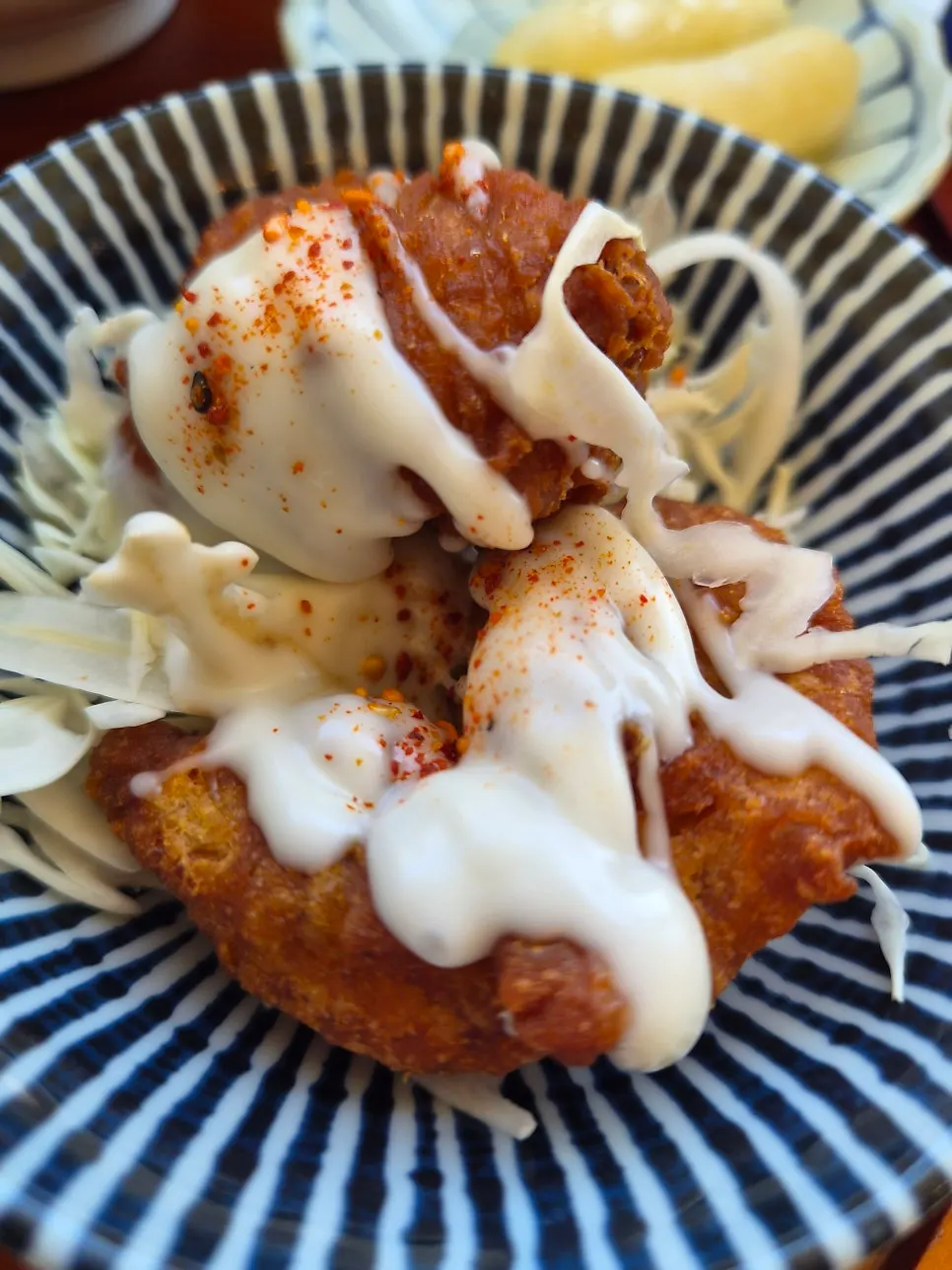 Side dishes of mini pork cutlet and fried chicken