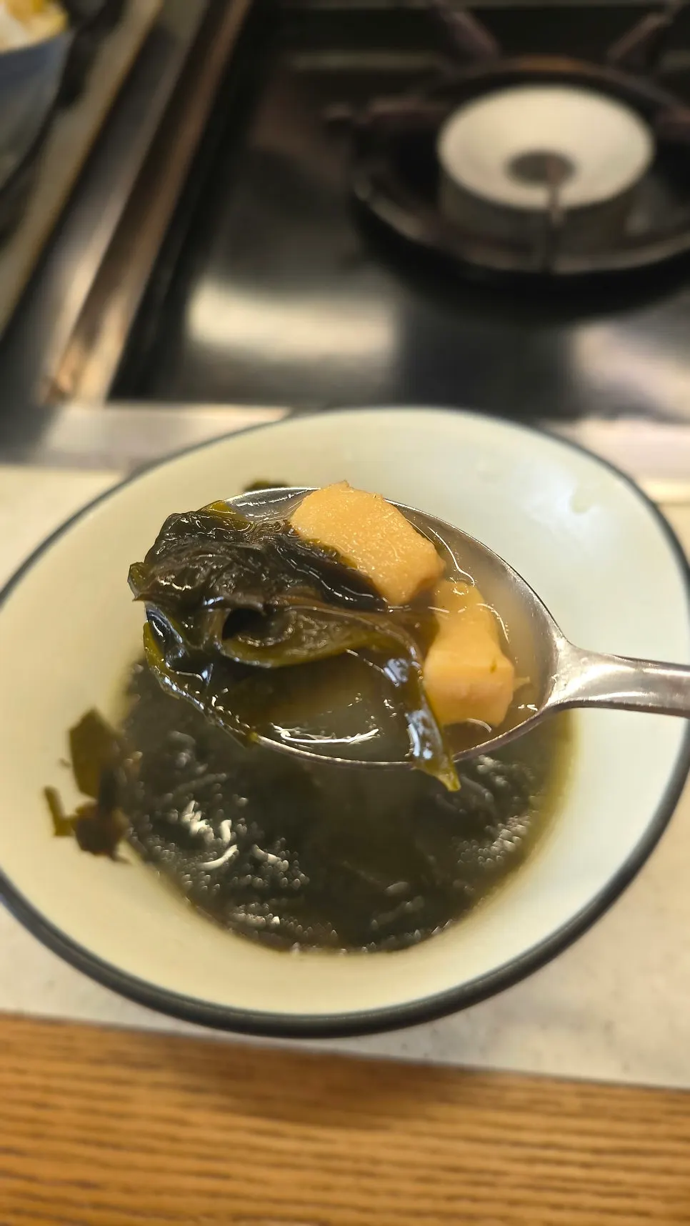 A bowl of hot squid seaweed soup