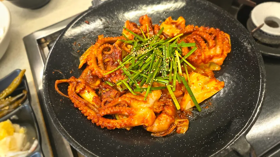 A full plate of chive-octopus stir-fry for two