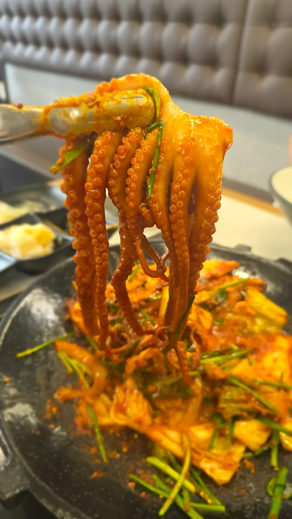 Octopus and chives picked up with chopsticks
