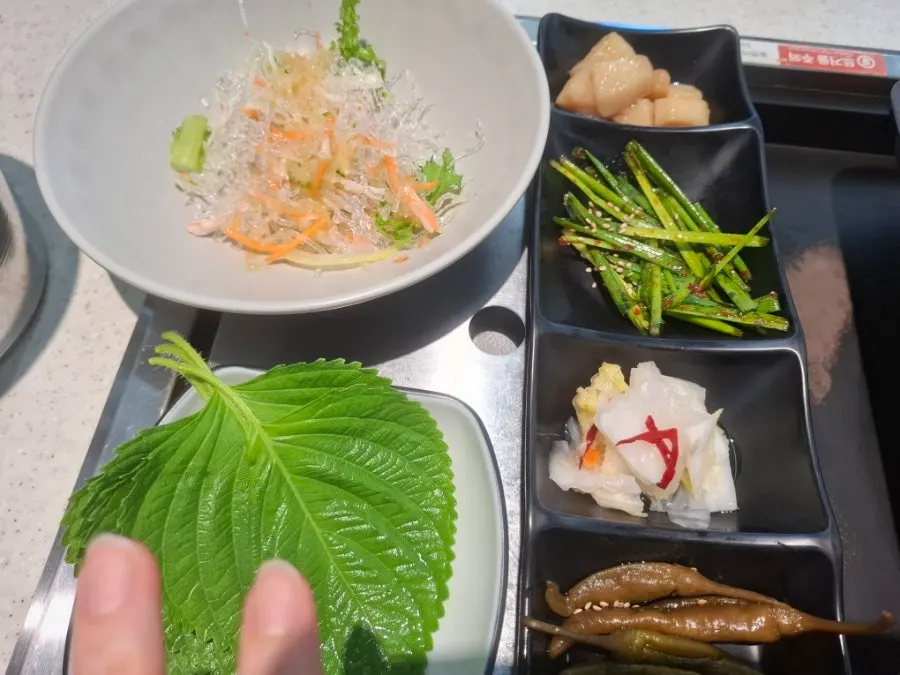 Cheonsachae salad topped with mustard sauce