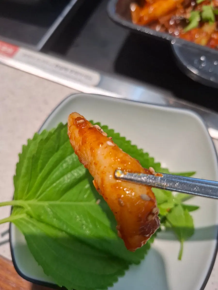 Galbijjim wrapped in fresh perilla leaf