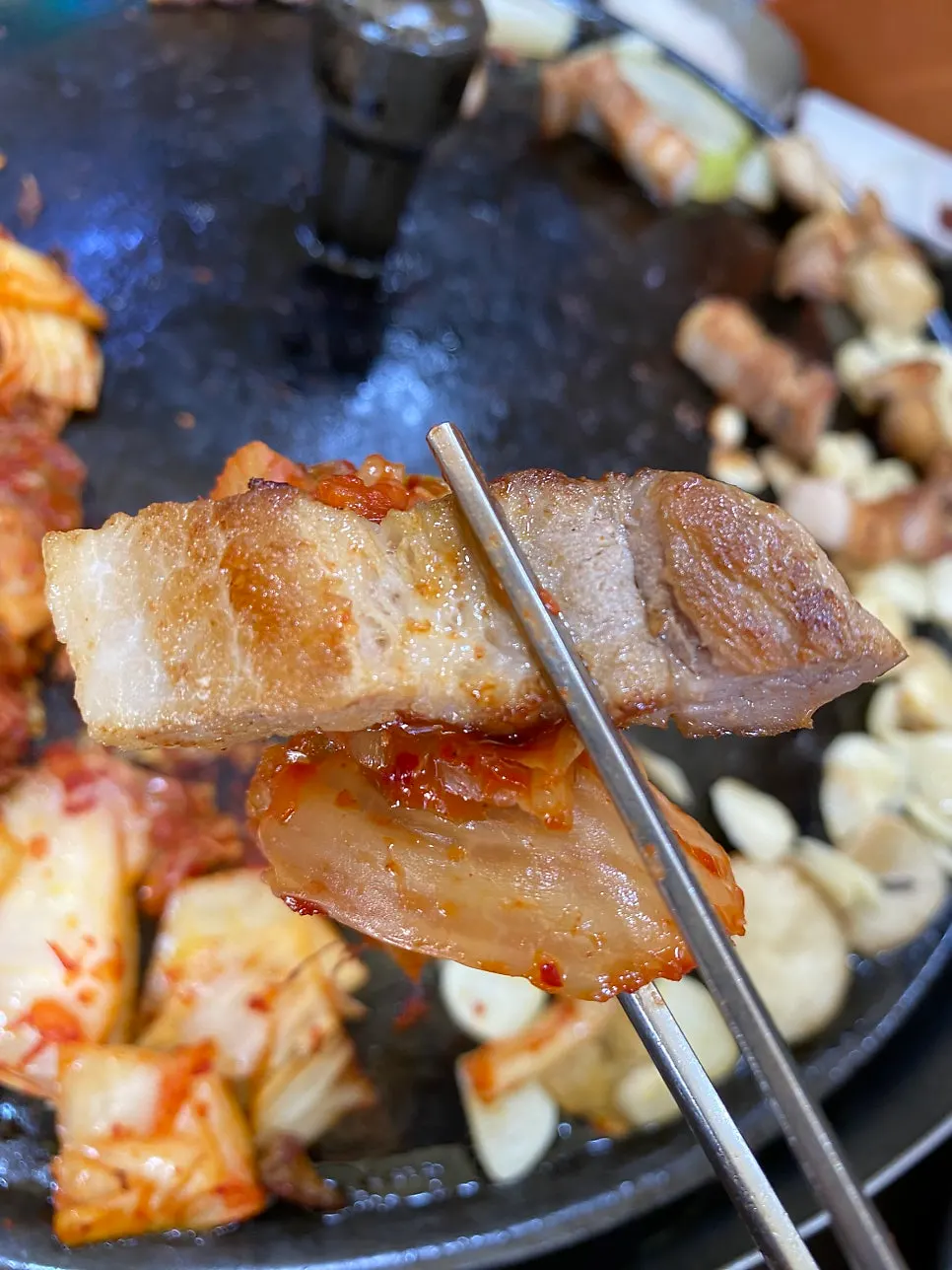 A golden-grilled piece of fresh pork belly