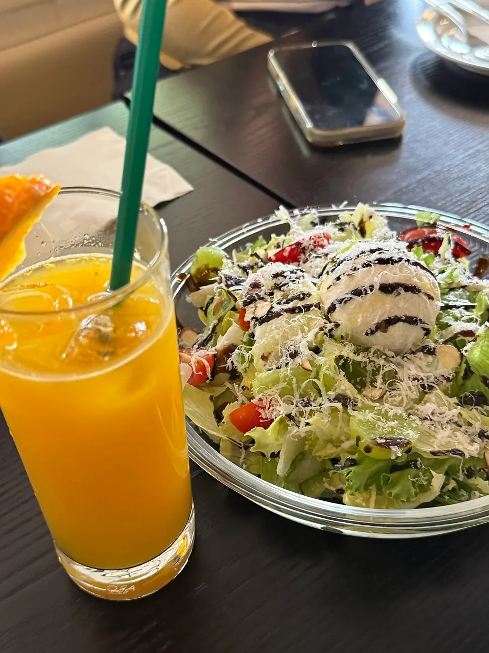 Close-up of ricotta cheese on top of the salad