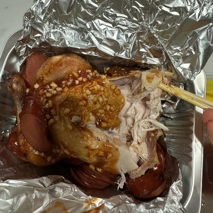 Traditional seasoned oak-fired chicken topped with nuts