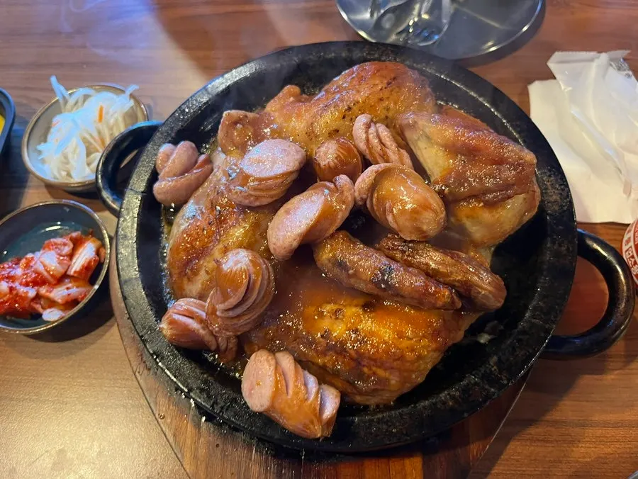 Golden-brown smoked BBQ sauce oak-fired chicken