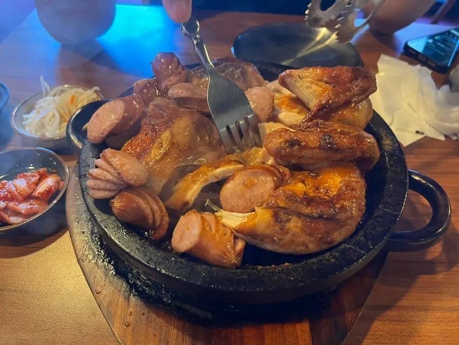 Close-up of the whole chicken at Haenggung Jangjak Hanbang Tongdak