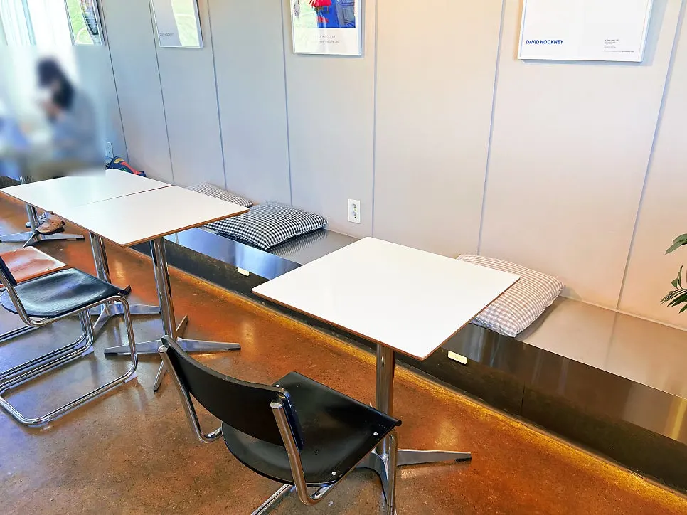 1st-floor seating inside Caffeine Focus