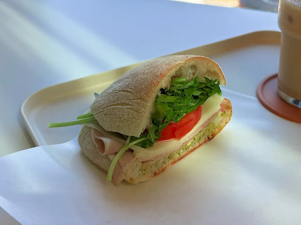 Cross-section of the ciabatta sandwich cut in half