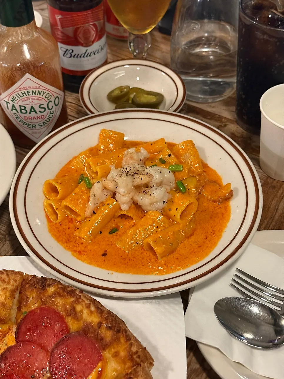 Shrimp spicy rigatoni with whole shrimp