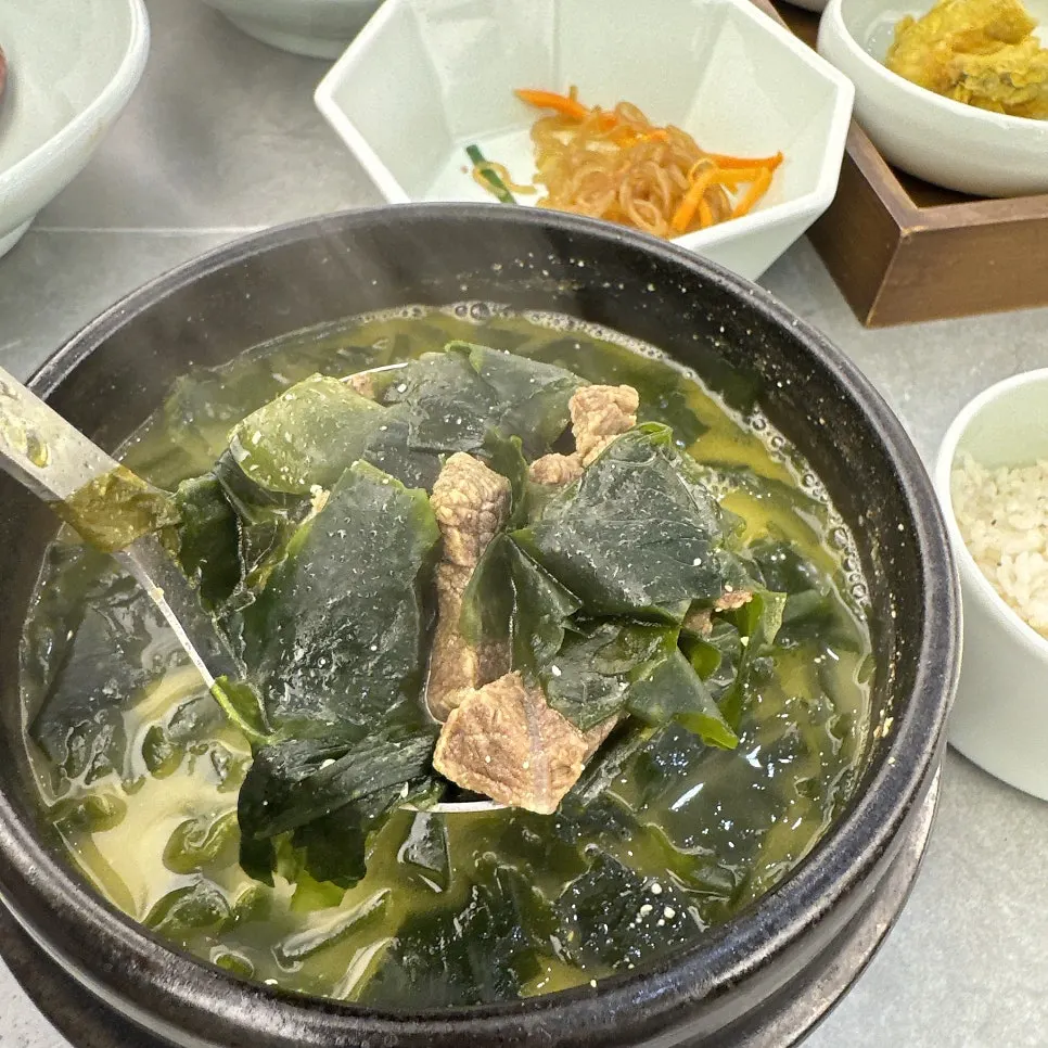 Beef seaweed soup broth loaded with meat