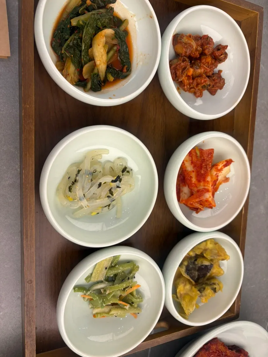 Generous spread of Korean side dishes