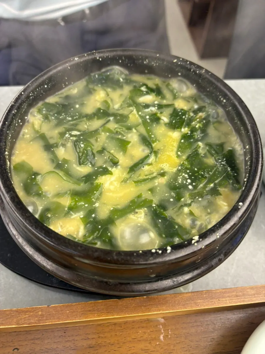 Spoonful of beef seaweed soup