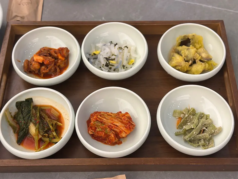 A full spread of standard banchan