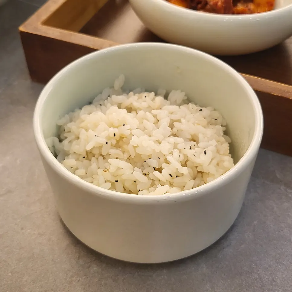 Banchan plated from the self-serve bar