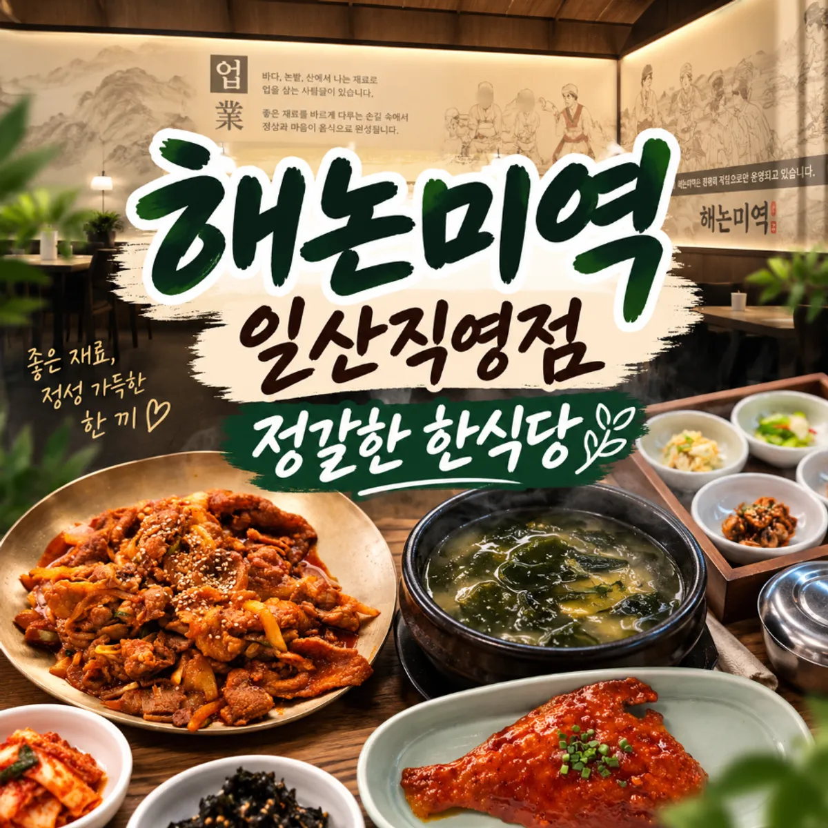 Full table setting of seaweed soup set at Haenon Miyeok Ilsan Direct Branch