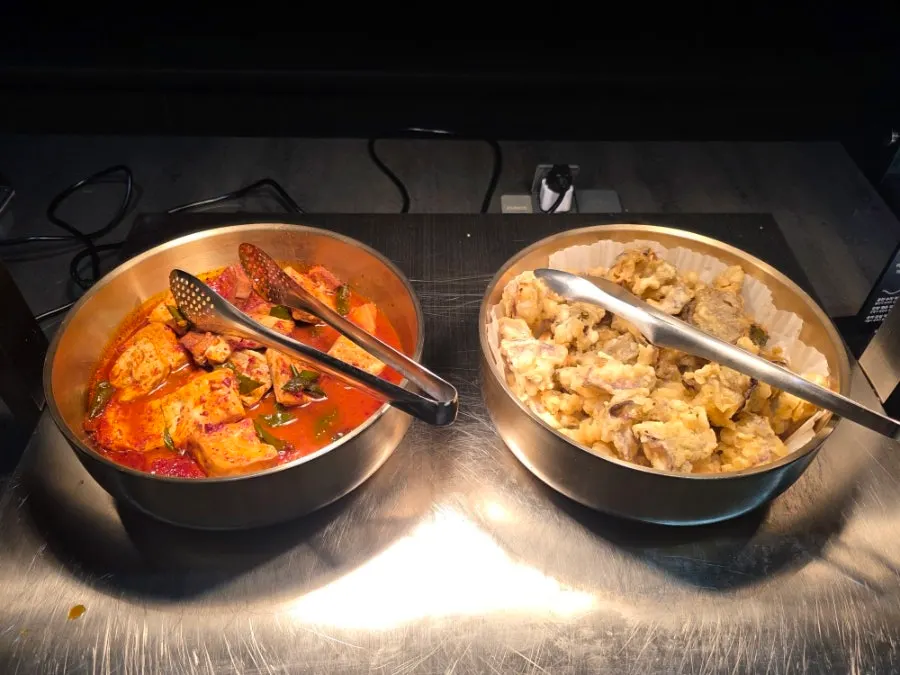 Japchae and other side dishes at the self-bar