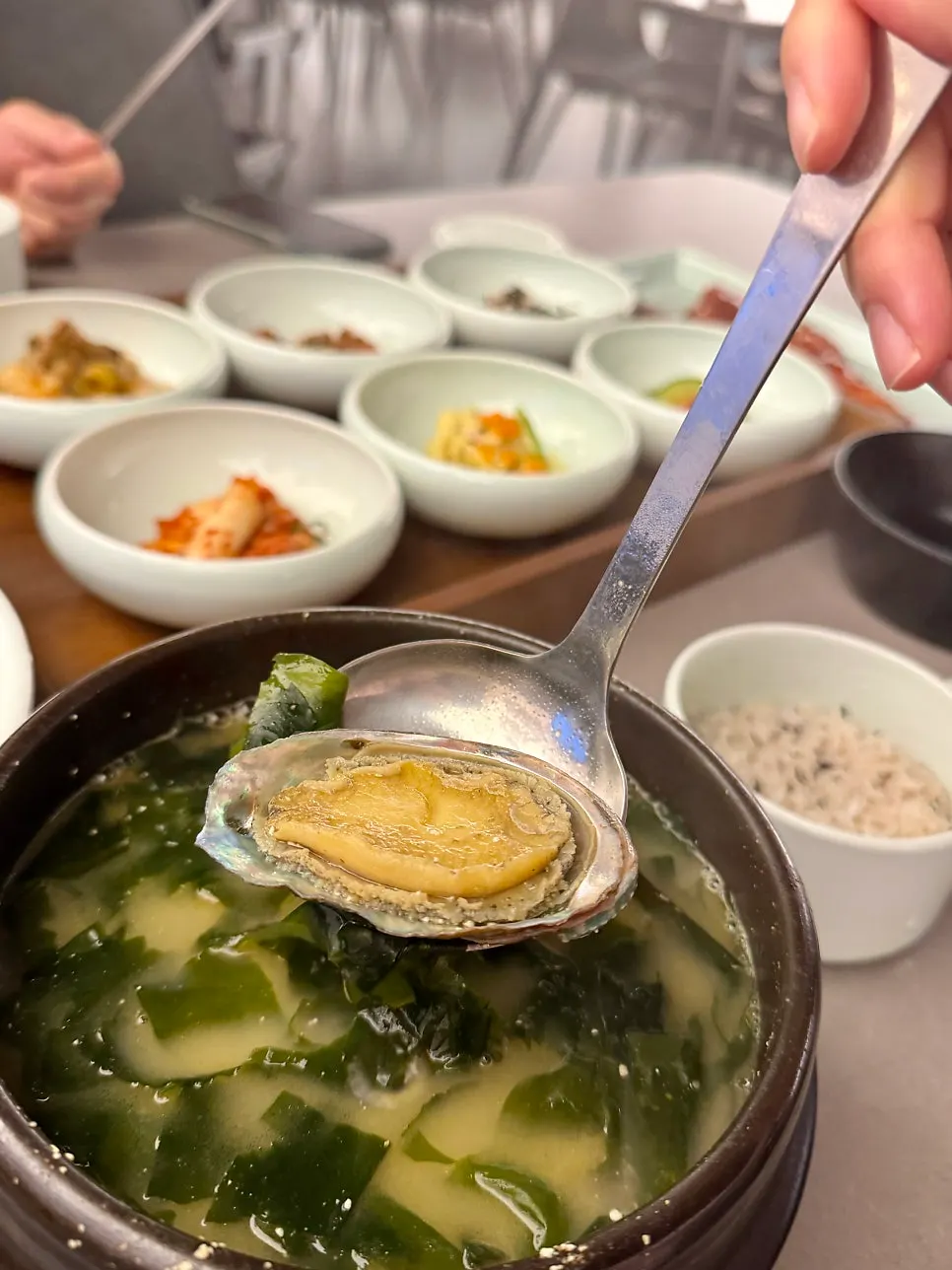 Beef seaweed soup meal served with rice