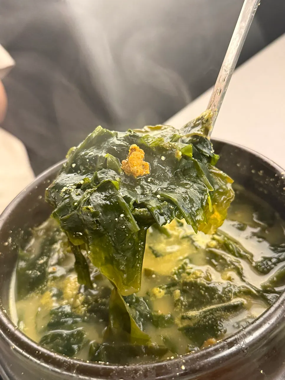 Sea urchin seaweed soup in a stone pot at Haenon Miyeok