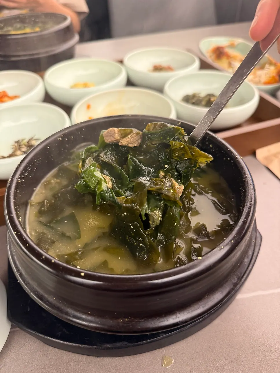 Seaweed soup loaded with beef
