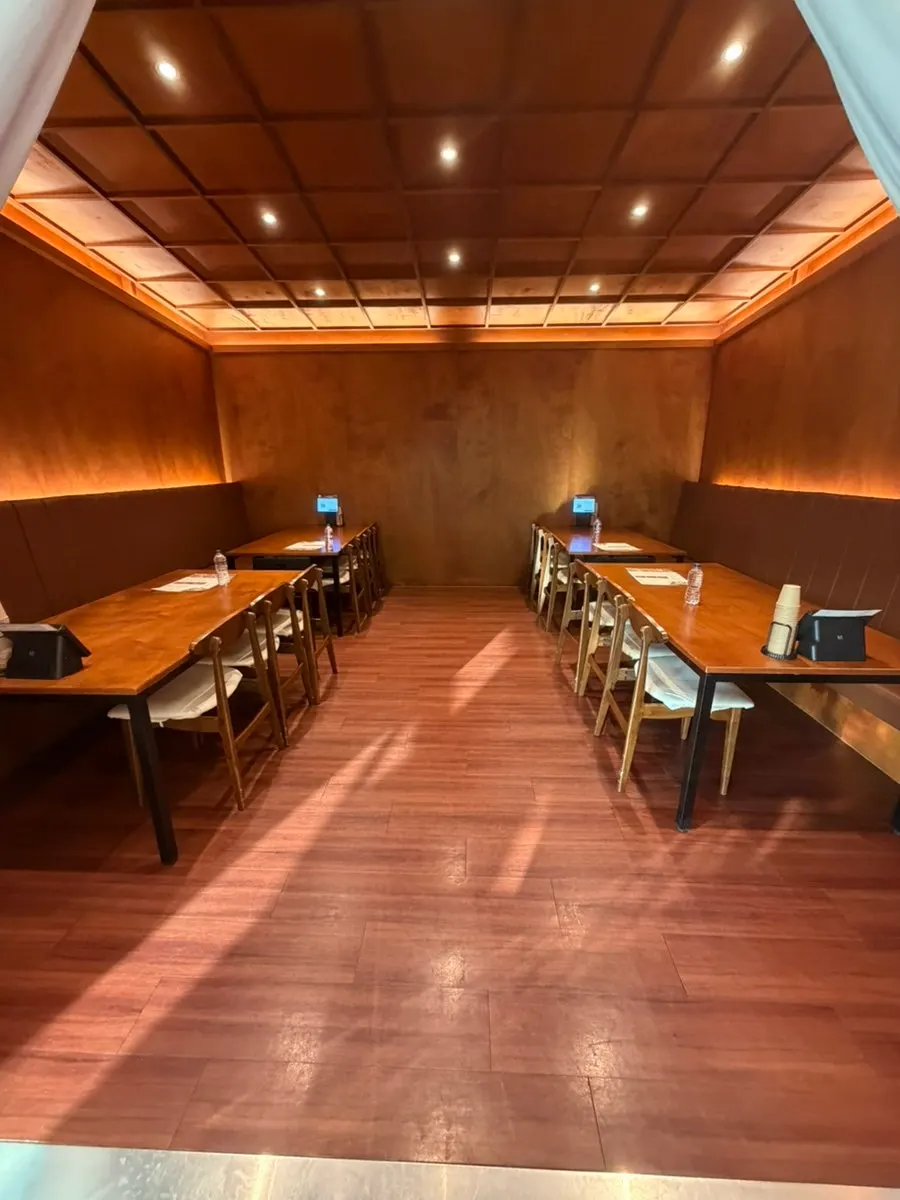 Interior of the restaurant with wood-tone design